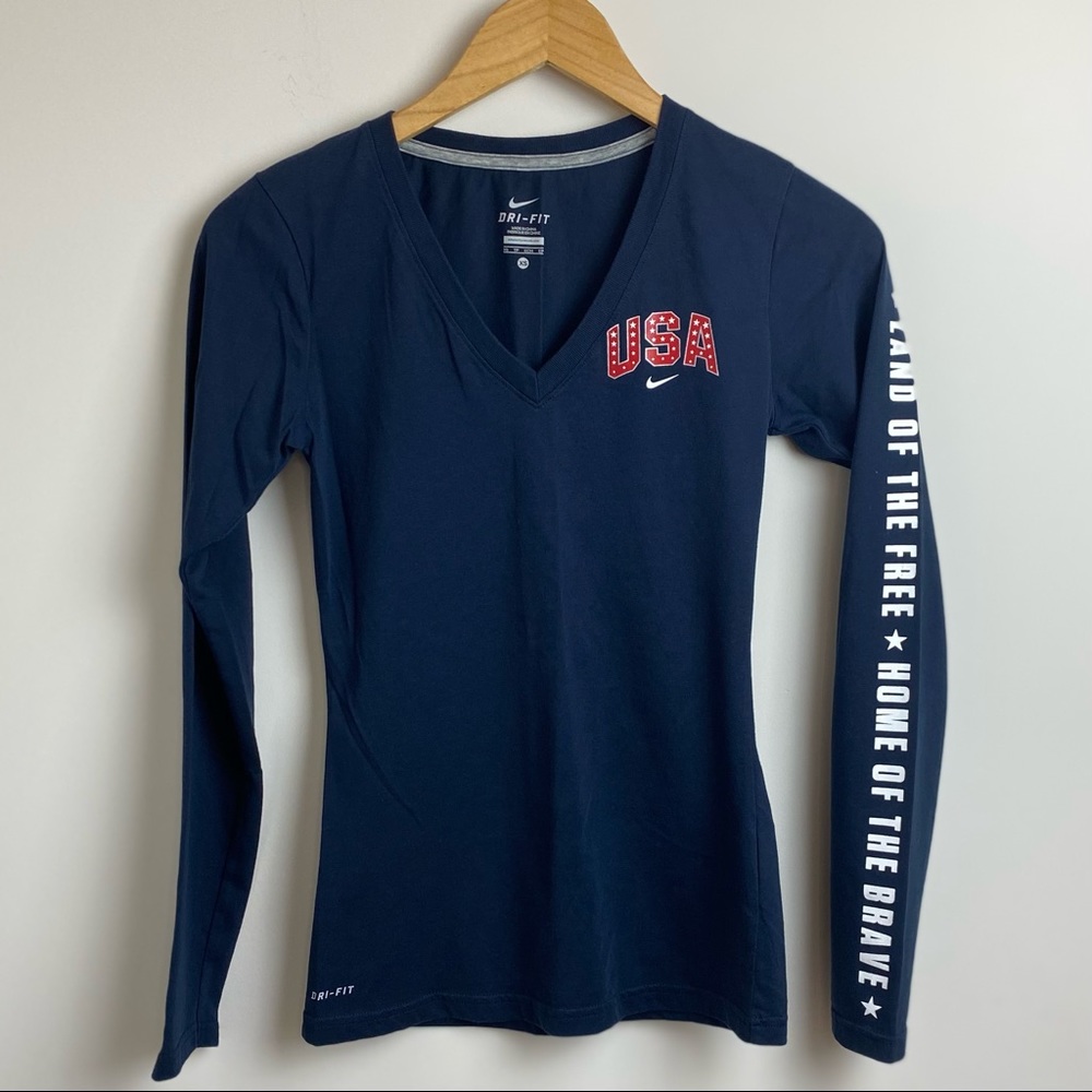 NIKE USA Dri-Fit V-Neck Long Sleeve T-shirt XS
